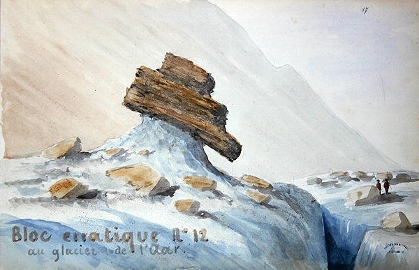 Erratische blok nr.12 bij de Aar-gletsjer in de Zwitserse Alpen door French School