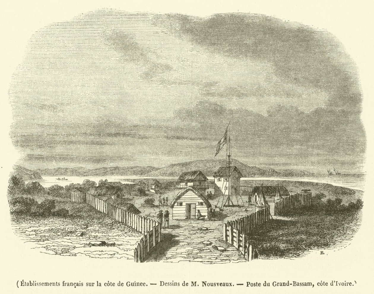 Franse vestigingen aan de kust van Guinee (gravure) door French School