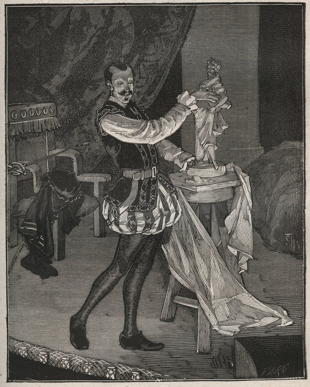 Etienne Marin Melingue (1808-1875), Franse acteur die beeldhouwer Benvenuto Cellini speelt in 
