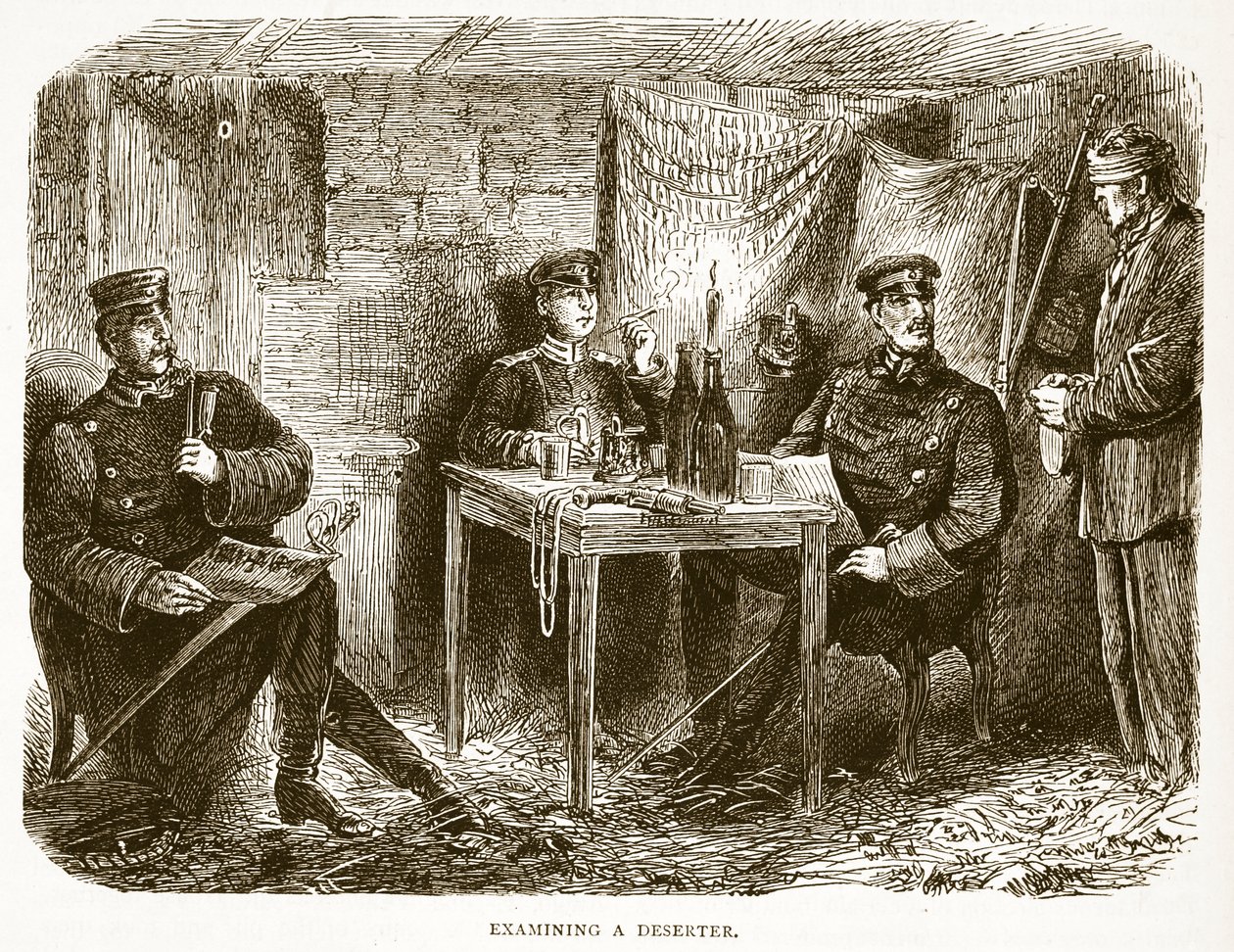 Onderzoek van een deserteur, illustratie uit Cassells Geschiedenis van de Oorlog tussen Frankrijk en Duitsland, 1870-1871 door French School