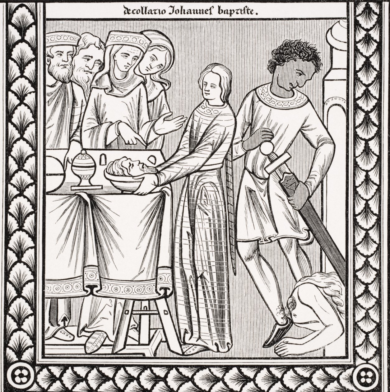 Executie van Johannes de Doper, naar een miniatuur in een 13e-eeuws psalmboek van St. Louis, uit 