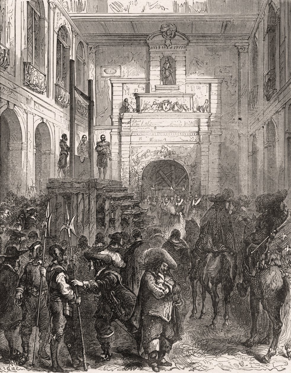 Executie van maarschalk Henri II van Montmorency in Toulouse in 1632. Gravure in "Histoire De France En Cent Paintings" door Paul Lehugeur, 1891 door French School
