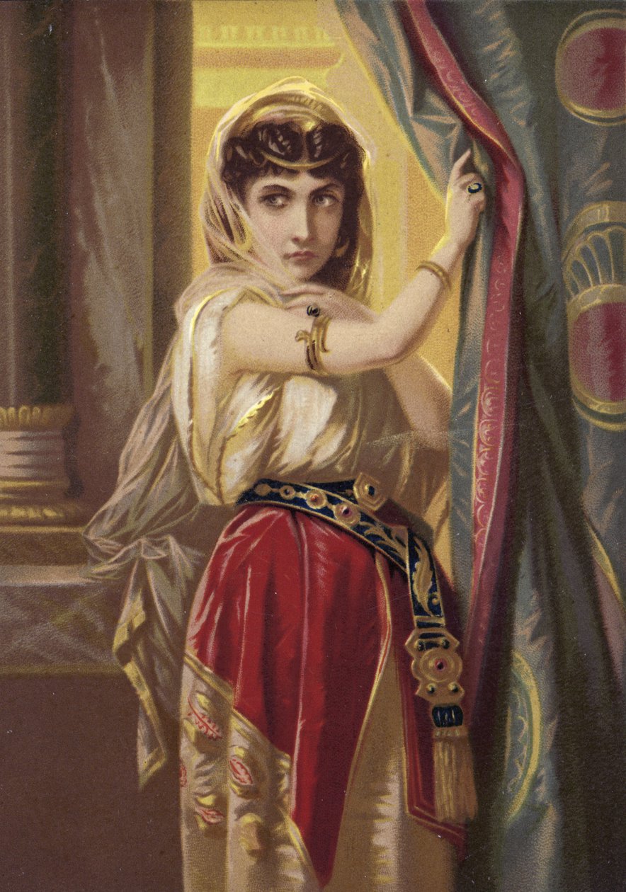 Exotisch meisje, draagt gouden juwelen (chromolitho) door French School
