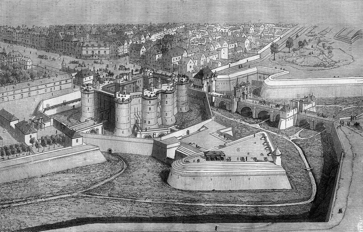 Buitenaanzicht van de Bastille in Parijs in 1650 door French School