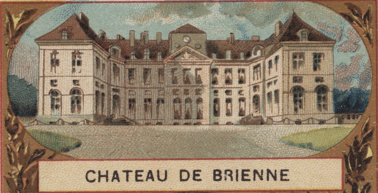 Buitenaanzicht van het kasteel van Brienne le Chateau (Brienne-le-Chateau) in de Aube (10). Chromolithografie uit het einde van de 19e eeuw door French School
