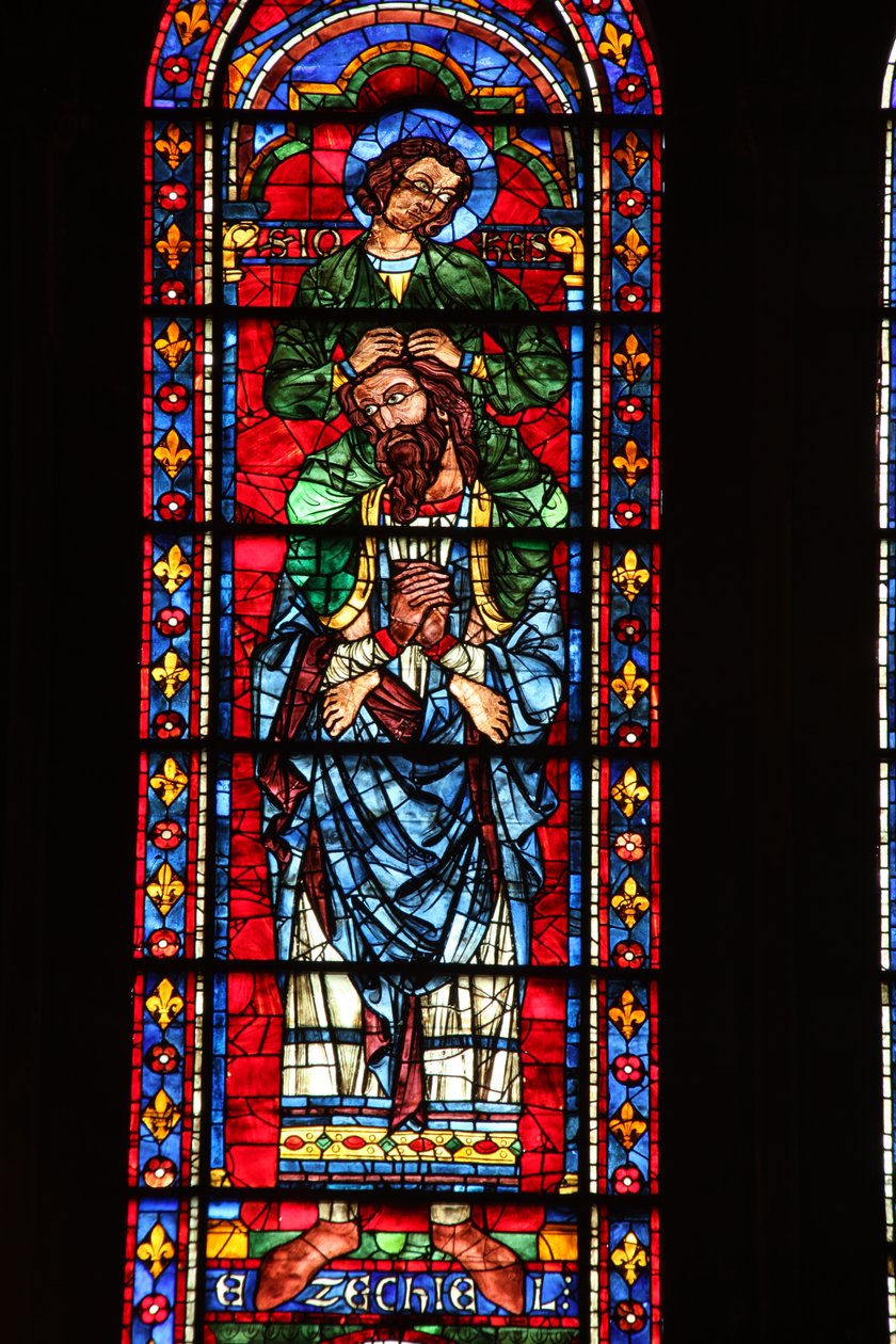 Ezechiël met St. Johannes op zijn schouders door French School