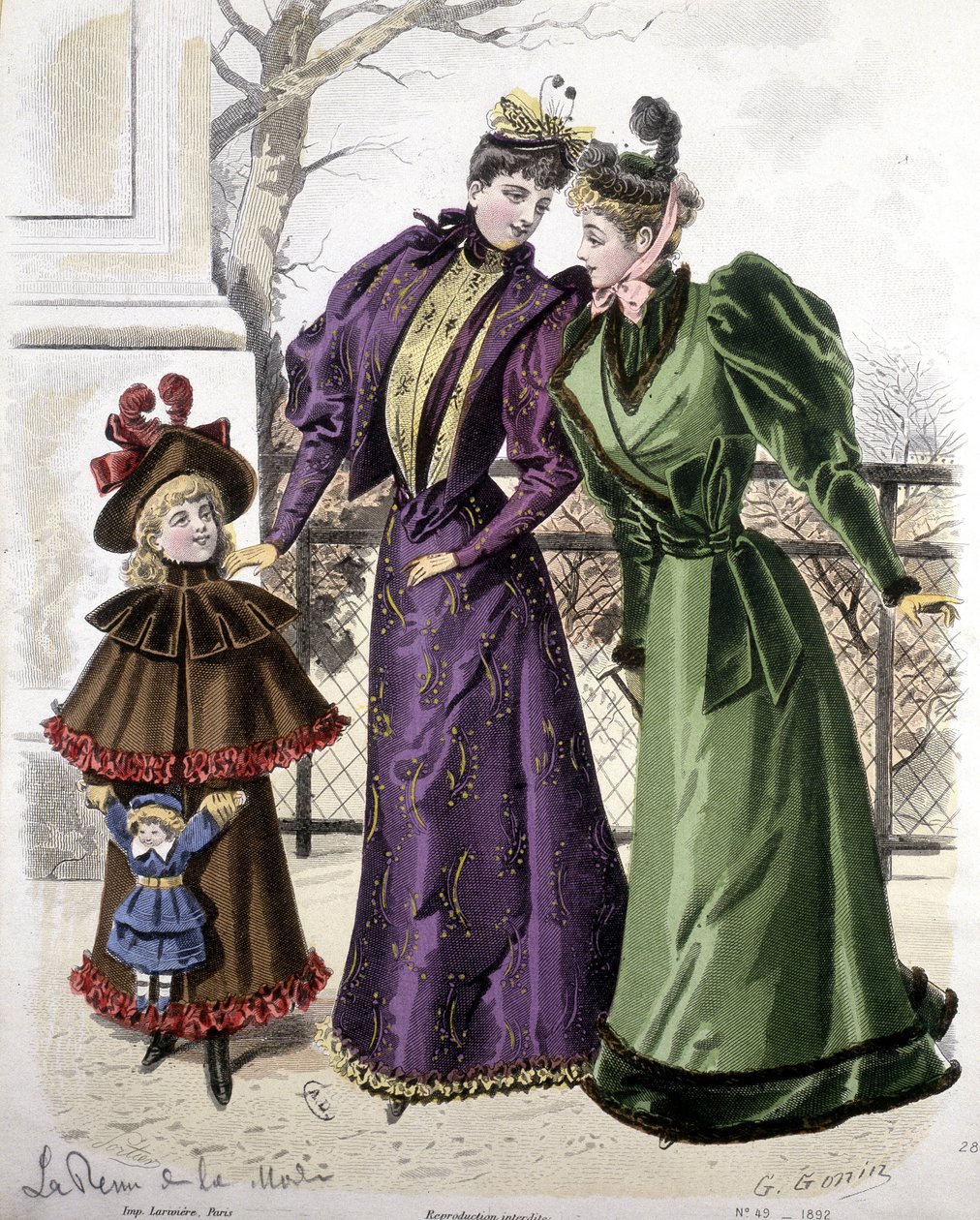 Mode: 2 vrouwen en een meisje met een pop. 1892 door French School