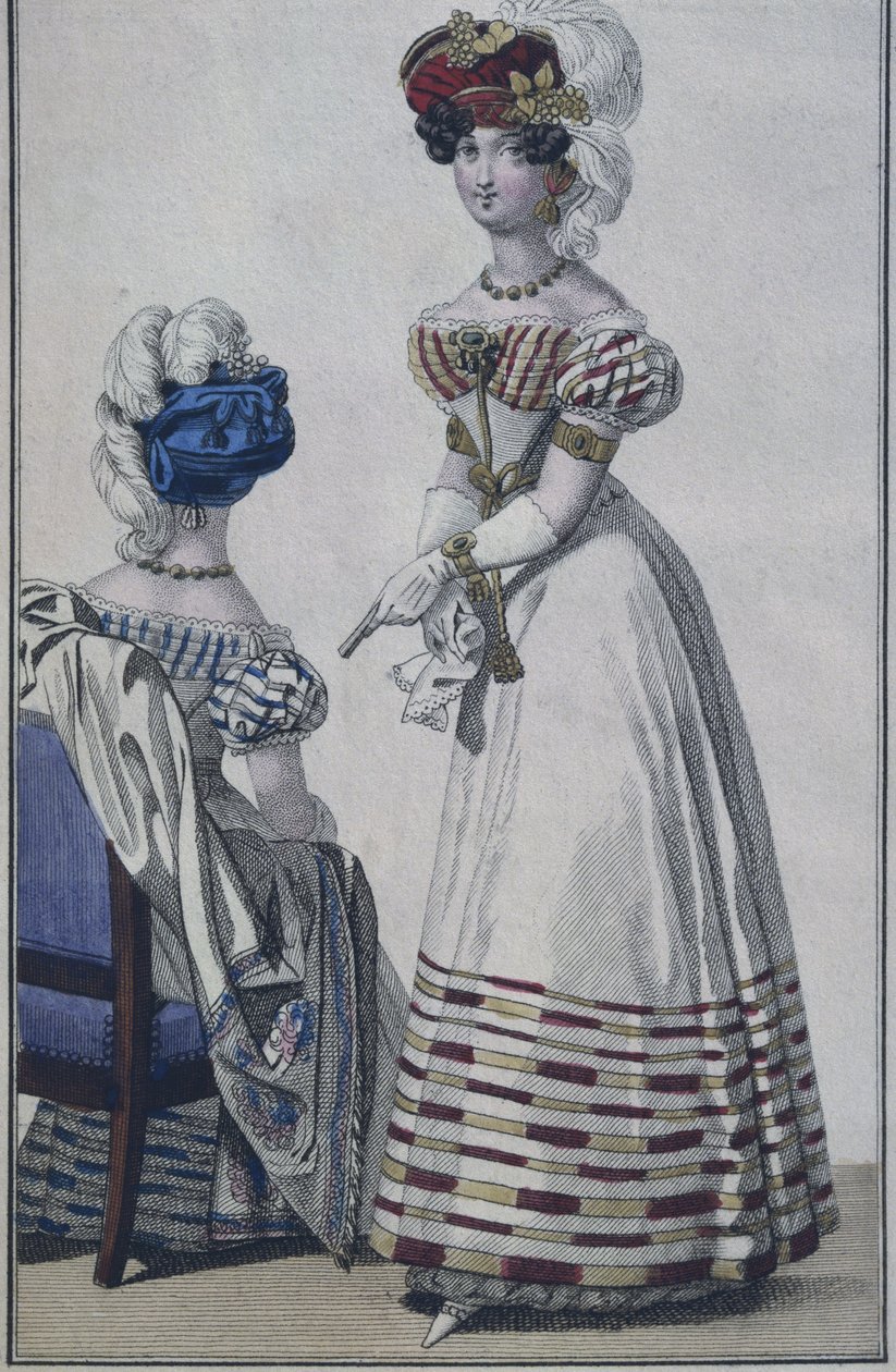 Modeplaat, Parijs, illustratie uit Le Petit Courrier des Dames, ca.1820 door French School