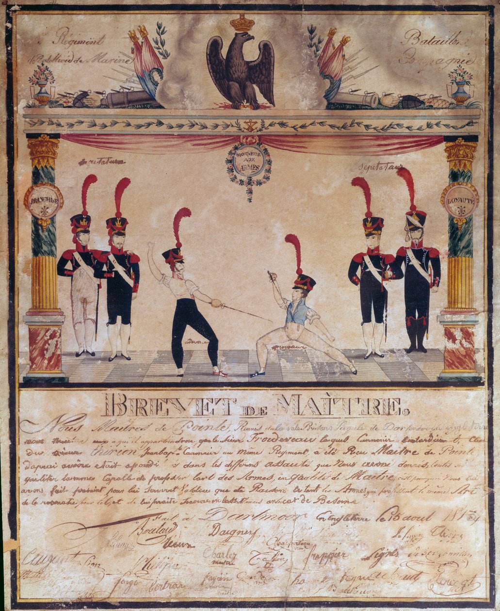 Eerste Keizerrijk: Meester van Wapens certificaat in 1813. Schermdiploma, Parijs, Musée de l