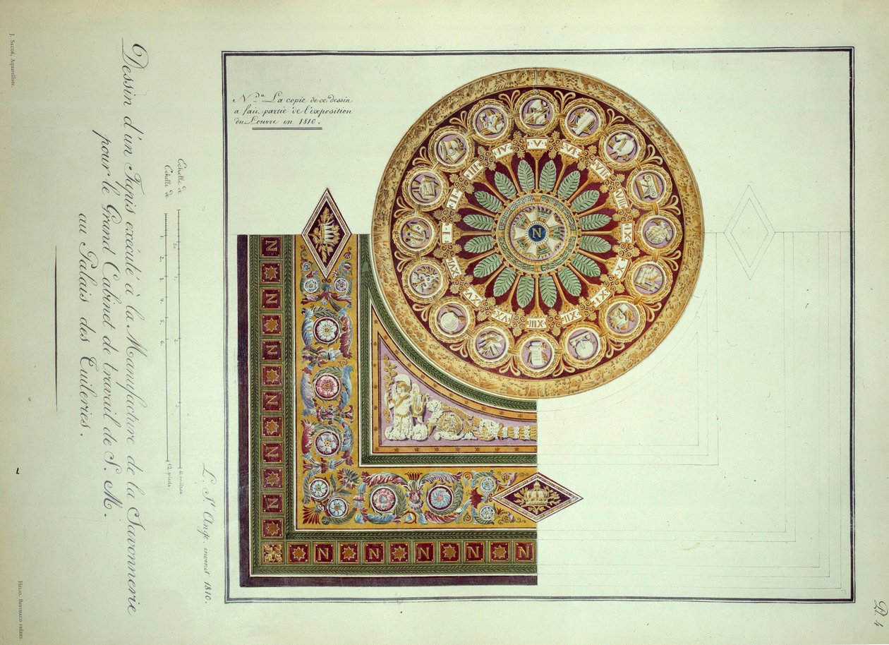 Eerste Keizerrijk: ontwerp van een tapijt uitgevoerd bij de Manufacture de la Savonnerie voor het werkkabinet van keizer Napoleon I in het Palais des Tuileries in Parijs door French School