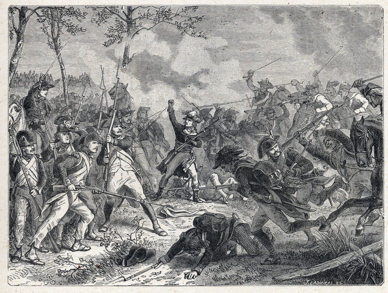 Eerste coalitie: Lazare Nicolas Marguerite Carnot tijdens de Slag bij Wattignies tegen het Oostenrijkse leger op 16 oktober 1793. door French School
