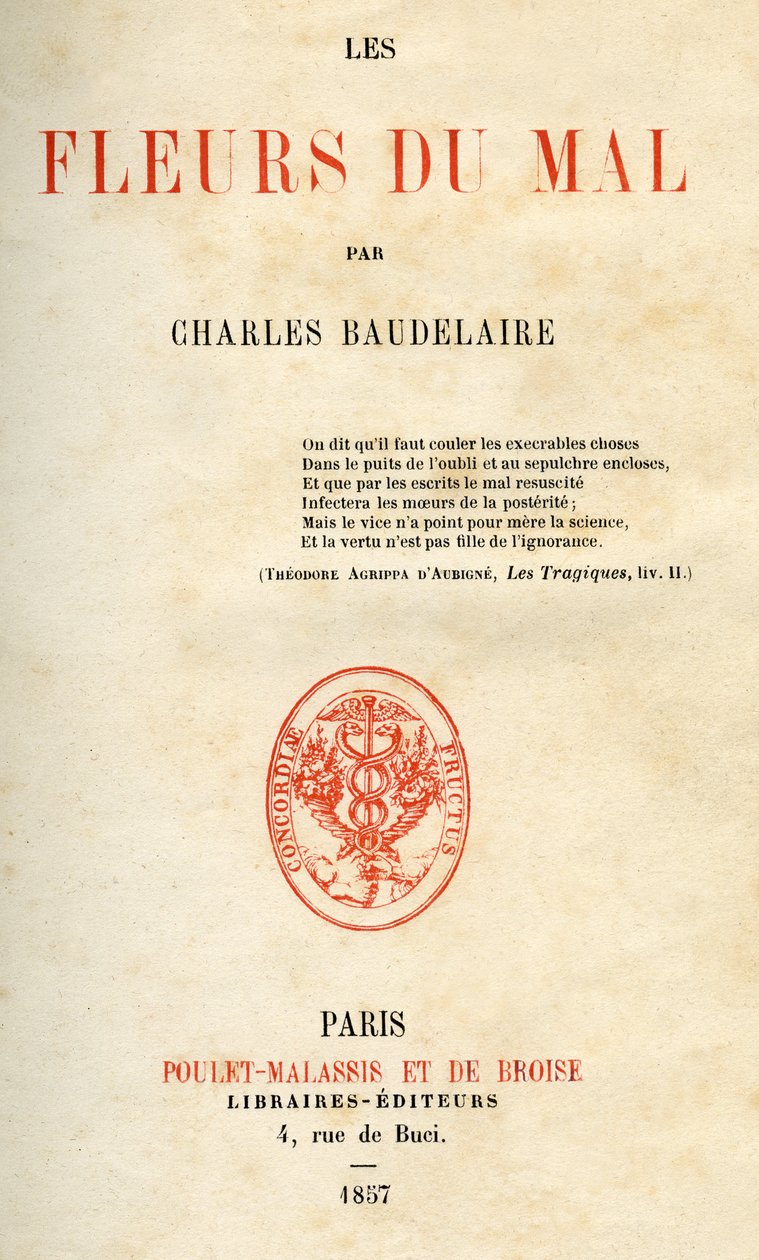 Eerste editie van Les Fleurs du Mal door Charles Baudelaire door French School