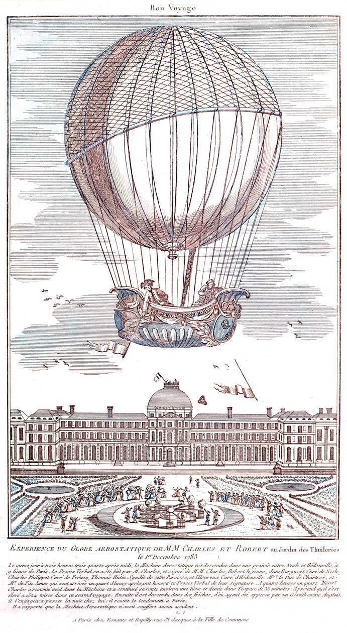 Eerste bemande waterstofballonvlucht, 1783 door French School