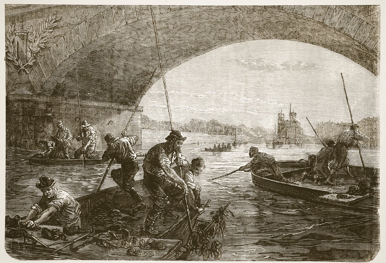 Vissen naar wapens in de Seine, illustratie uit Cassells Geschiedenis van de Oorlog tussen Frankrijk en Duitsland, 1870-1871 door French School
