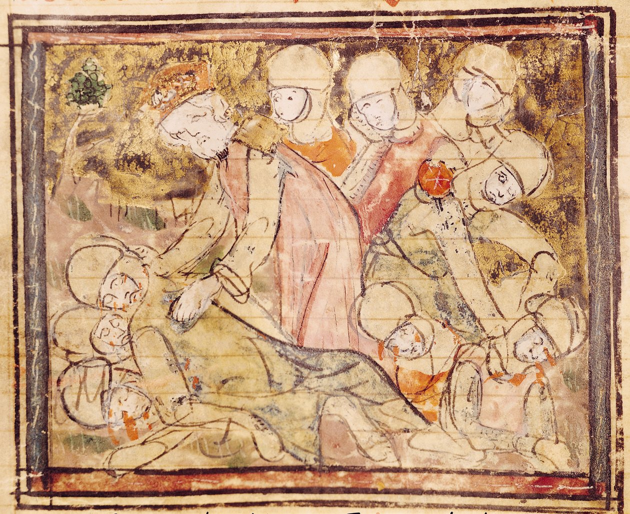 Hoe Karel de Grote Roland dood vond, uit de Grandes Chroniques de France, 1375-79 door French School