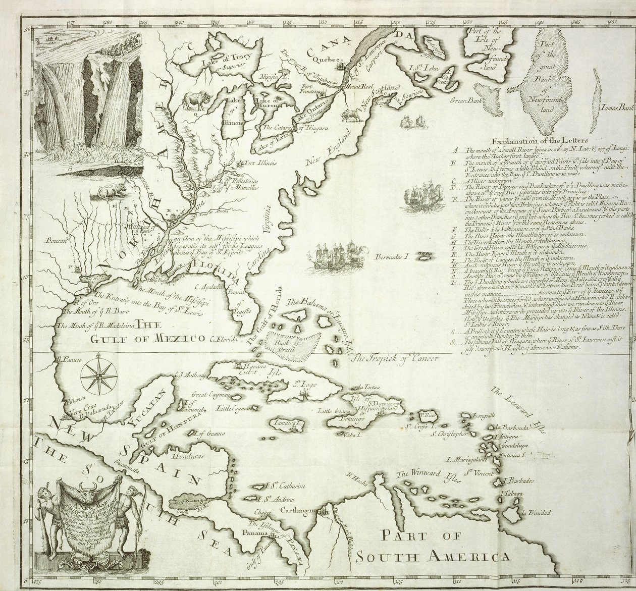Opvouwbare kaart van de Noord-Amerikaanse Atlantische kust, 1714 door French School