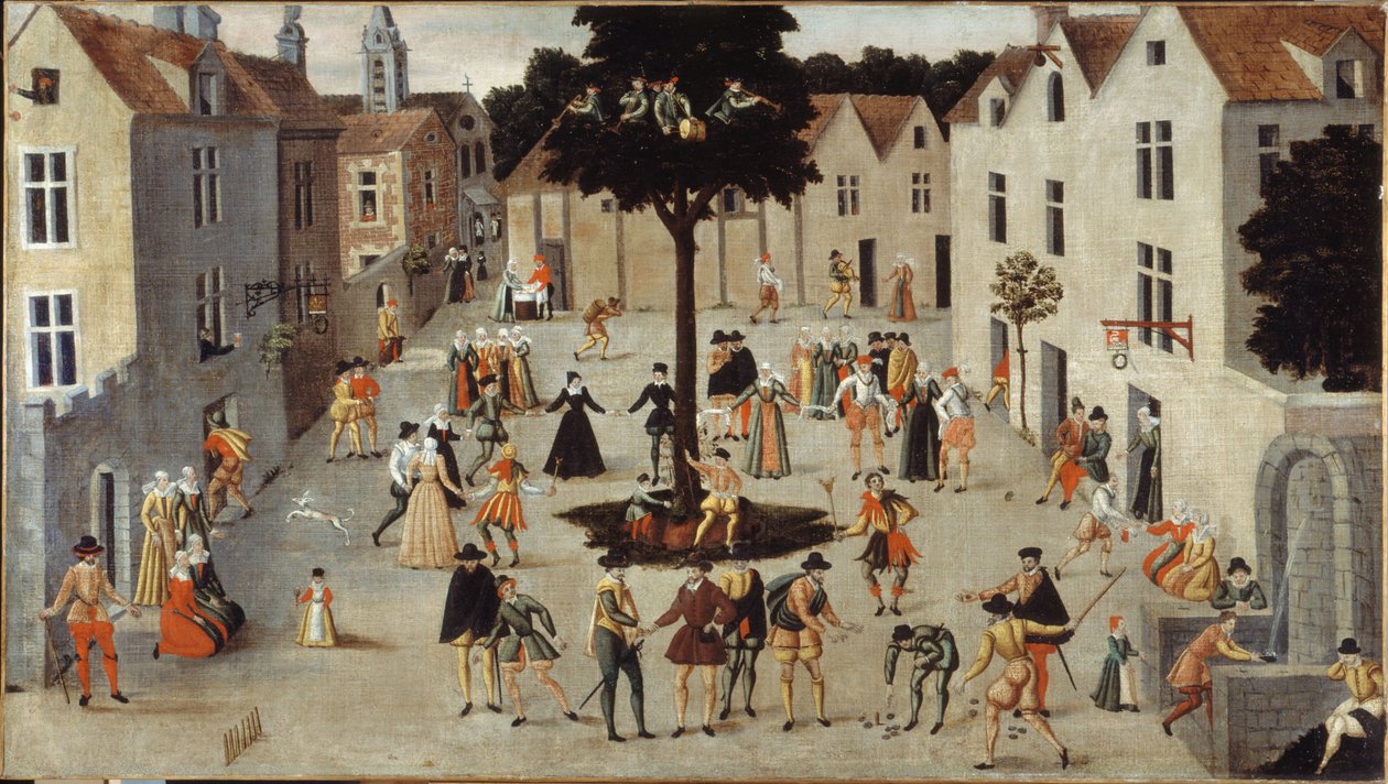 Volksfeest rond een boom, ca. 1560 door French School