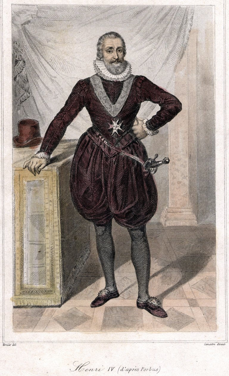 Voetportret van Hendrik IV (1553 - 1610) met een zwaard. door French School