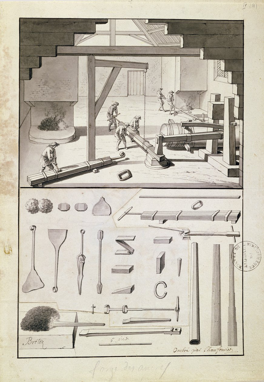 Gieterij, tekening voor de Description des Arts et Métiers, door L. Simonneau, die Diderot inspireerde voor de Encyclopédie door French School