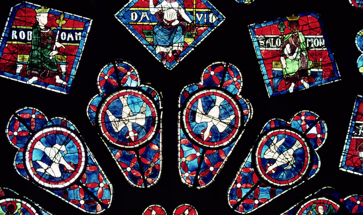 Vier duiven, detail (noord roosvenster, c.1223) door French School