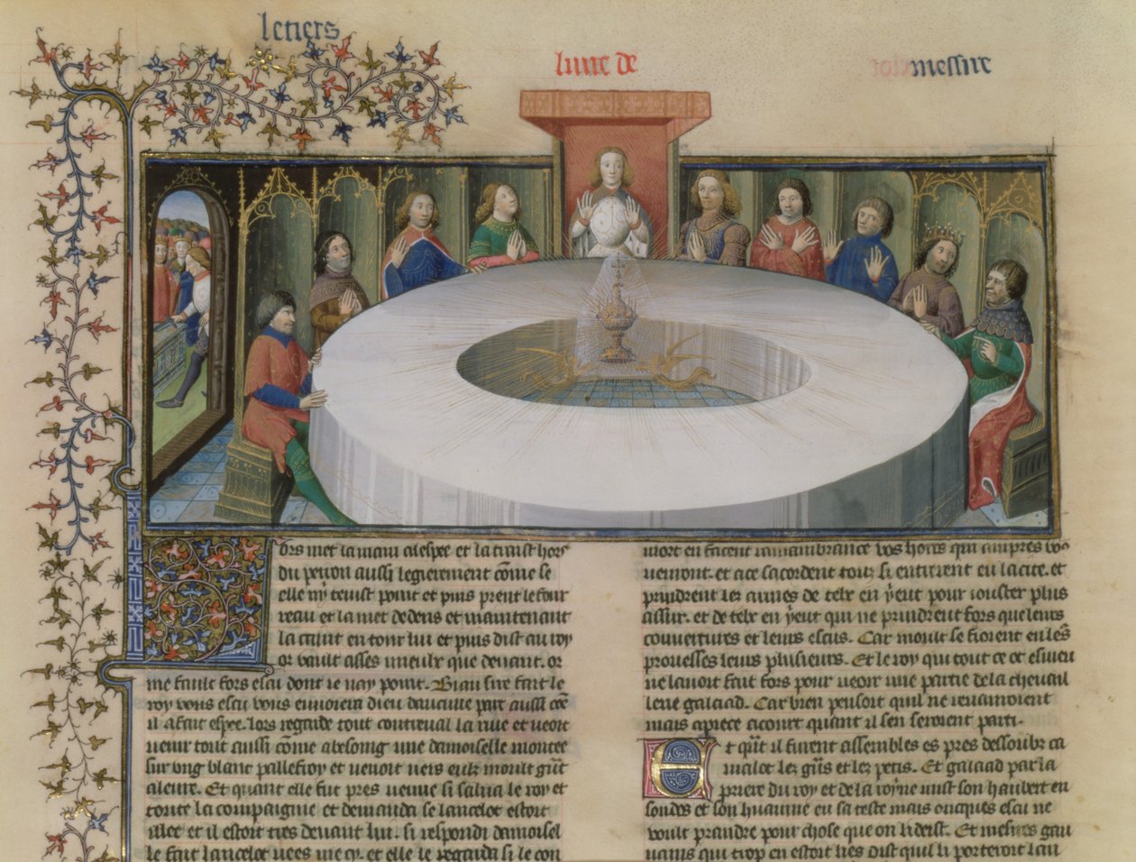 Fr.120 f.524v De Ridders van de Ronde Tafel uit Het Verhaal van Lancelot, uit La Quite de Saint Graal door French School