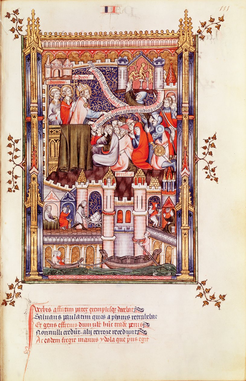St. Denis predikt tot de Parijzenaars die hun heidense afgoden breken, uit Vie de St. Denis, 1317 door French School