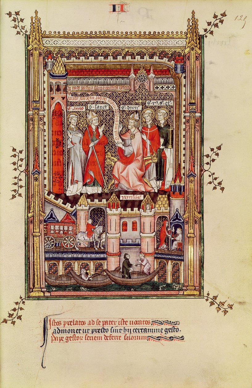 St. Saintin en St. Antonin, aangespoord om het verhaal van het leven van St. Denis te schrijven, uit Vie de St. Denis, 1317 door French School