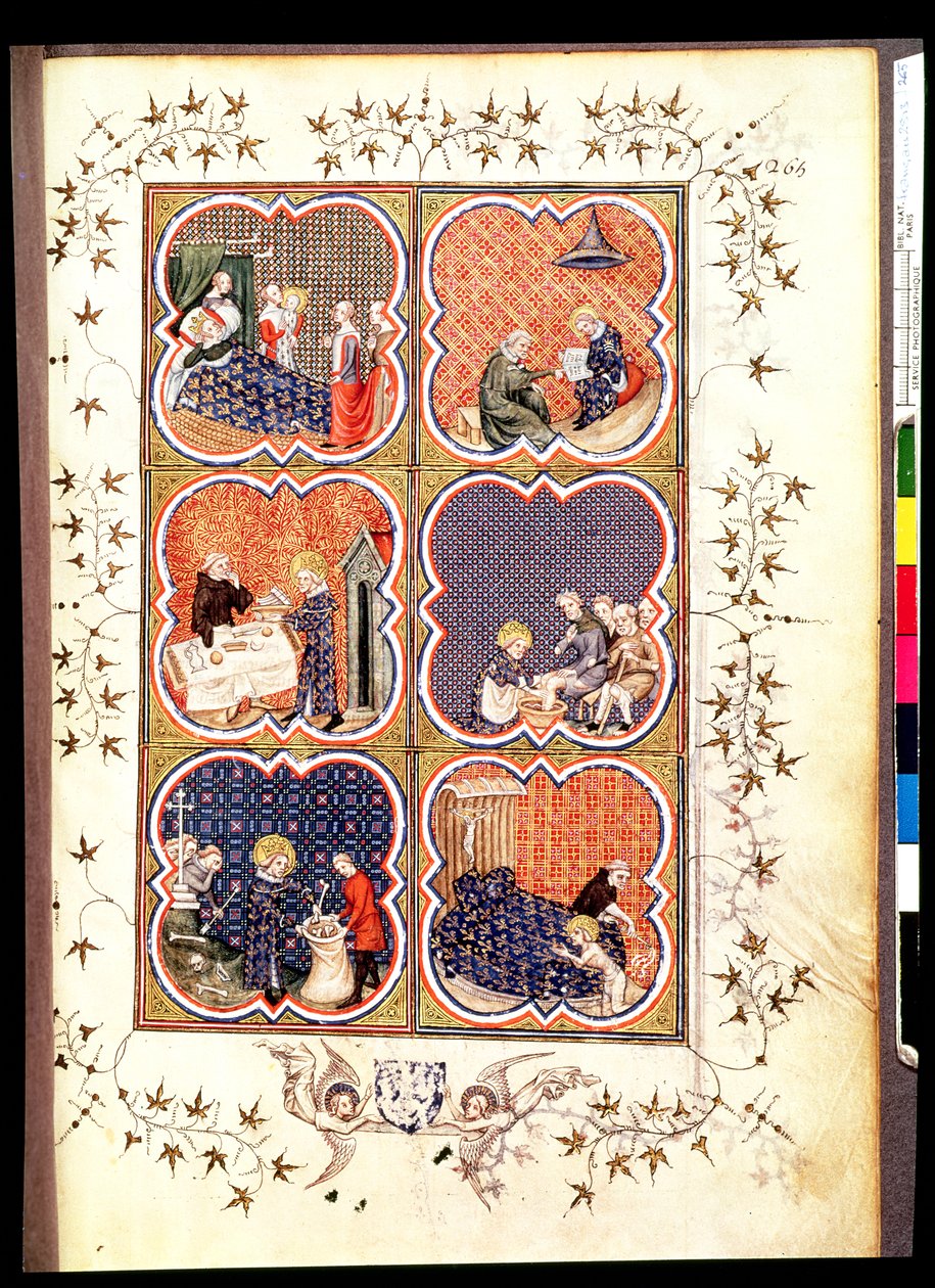 Fr 2813 f.265 Zes Scènes uit het Leven van Sint Louis (1215-70), uit de Grandes Chroniques de France, 1375-79 door French School