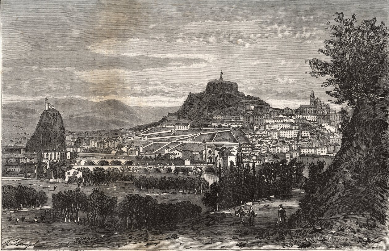 Frankrijk, Auvergne, Haute-Loire (43), Le Puy en Velay - gravure in 