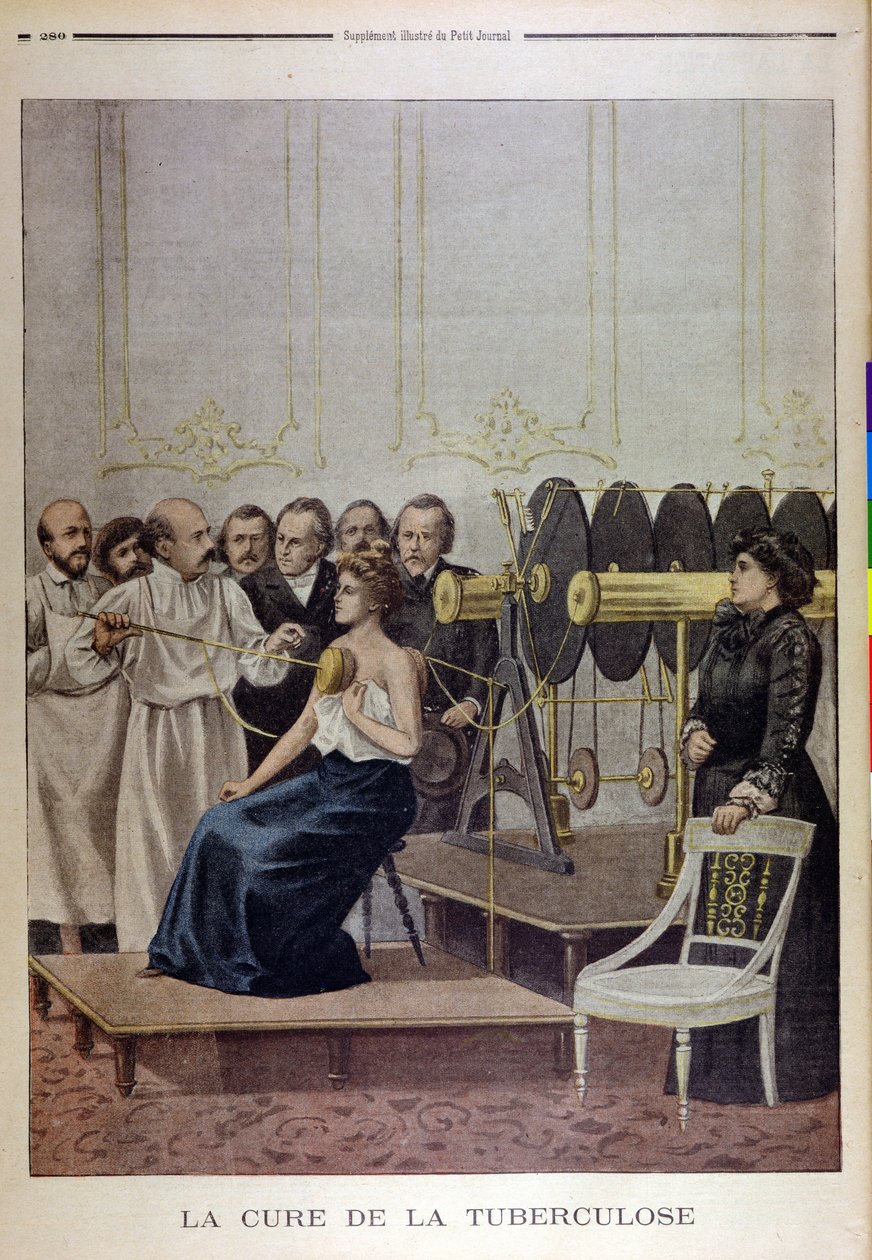 Francisque Crotte behandelt een patiënt met tuberculose met elektriciteit, uit Le Petit Journal, 1901 door French School