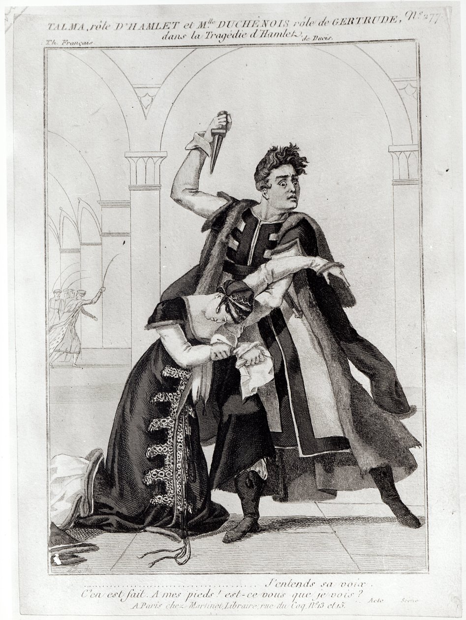 Francois-Joseph Talma (1763-1826) als Hamlet en Mademoiselle Duchenois als Gertrude, in Shakespeare