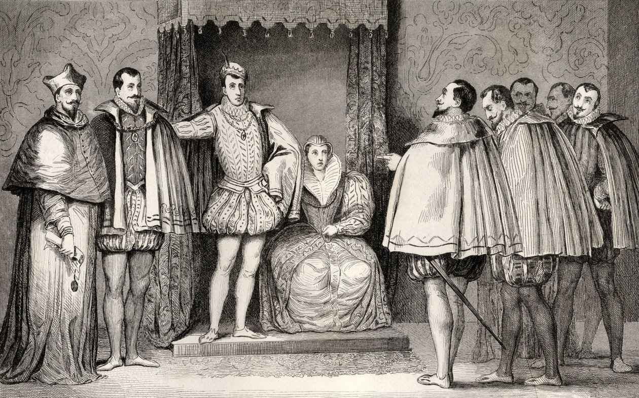 Francois II (1544-60) vertelt de parlementaire afgevaardigden dat de Hertog van Guise en de Kardinaal de Staat zullen besturen, uit 