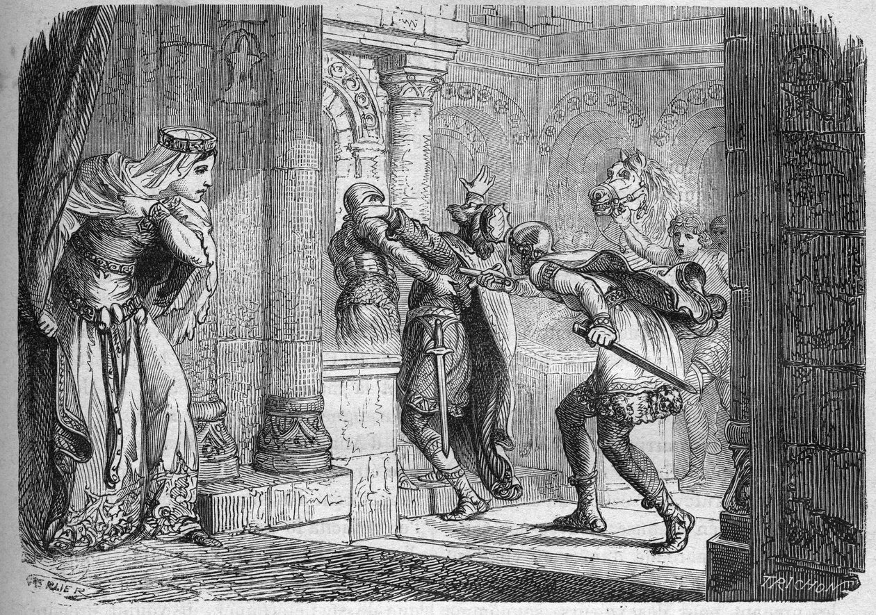 Fredegonde (ca. 545 - 597), koningin van Neustrië, liet Chilperic I (539-584) vermoorden in 584. Gravure in 