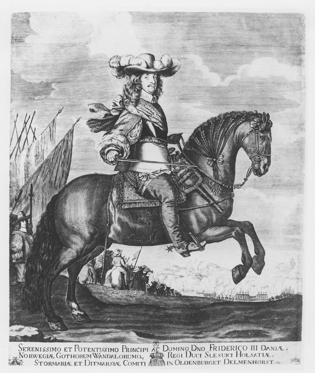 Frederik III van Denemarken en Noorwegen (gravure) door French School