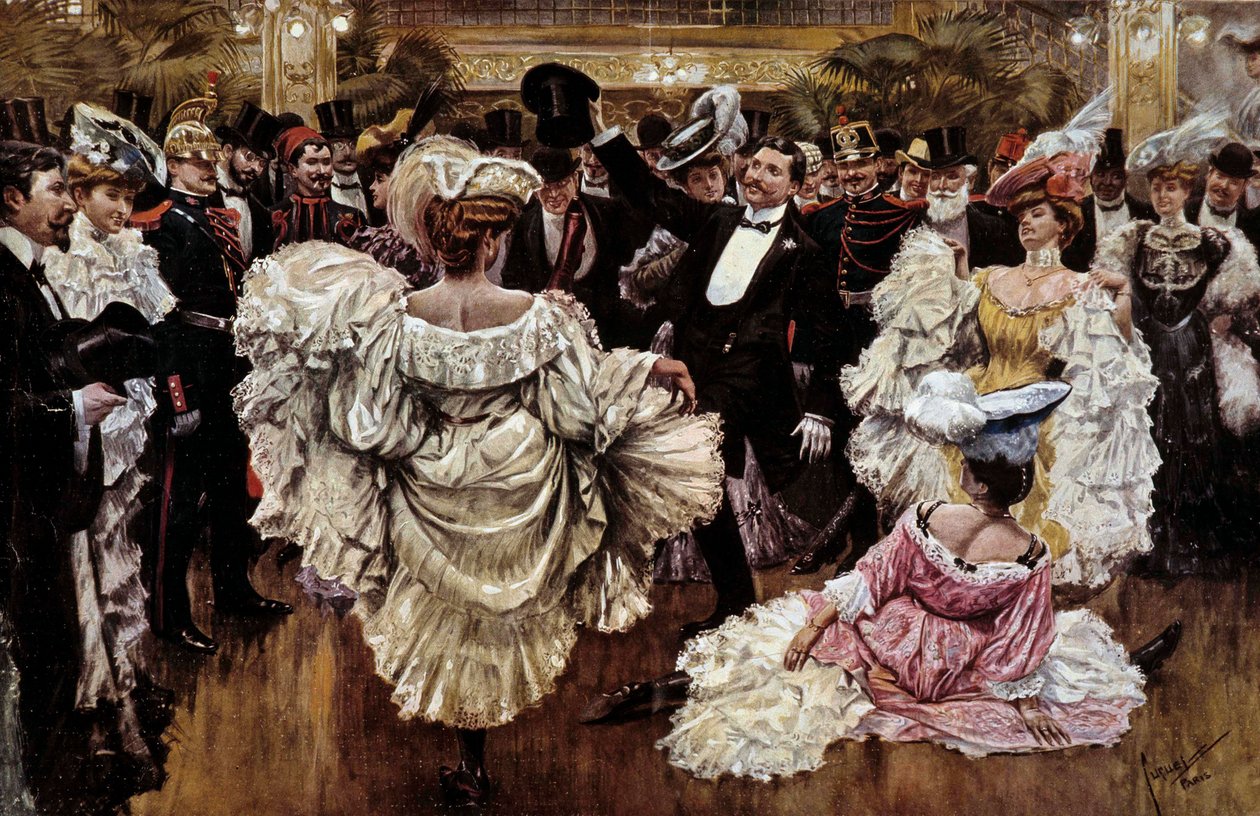 Franse Cancan-dansers tijdens een show in een cabaret, begin 20e eeuw door French School