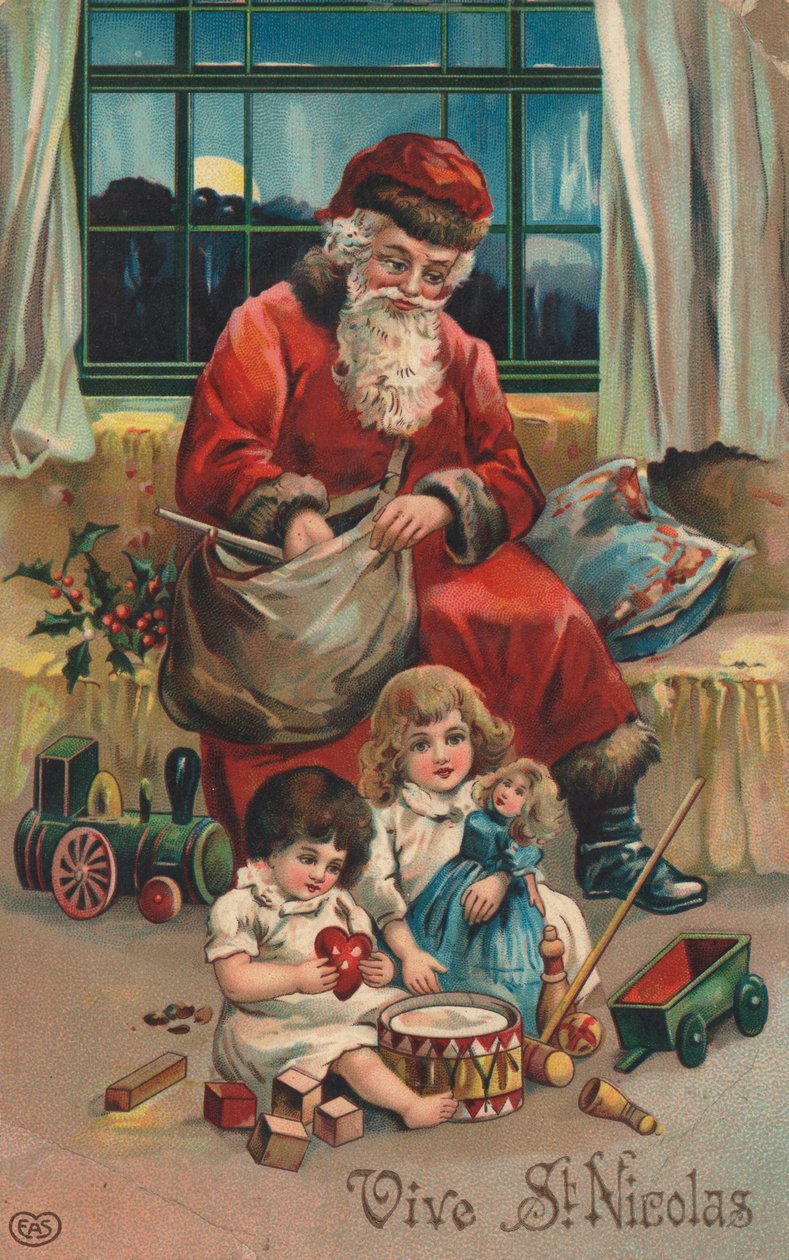 Franse kerstkaart (kleurenlitho) door French School