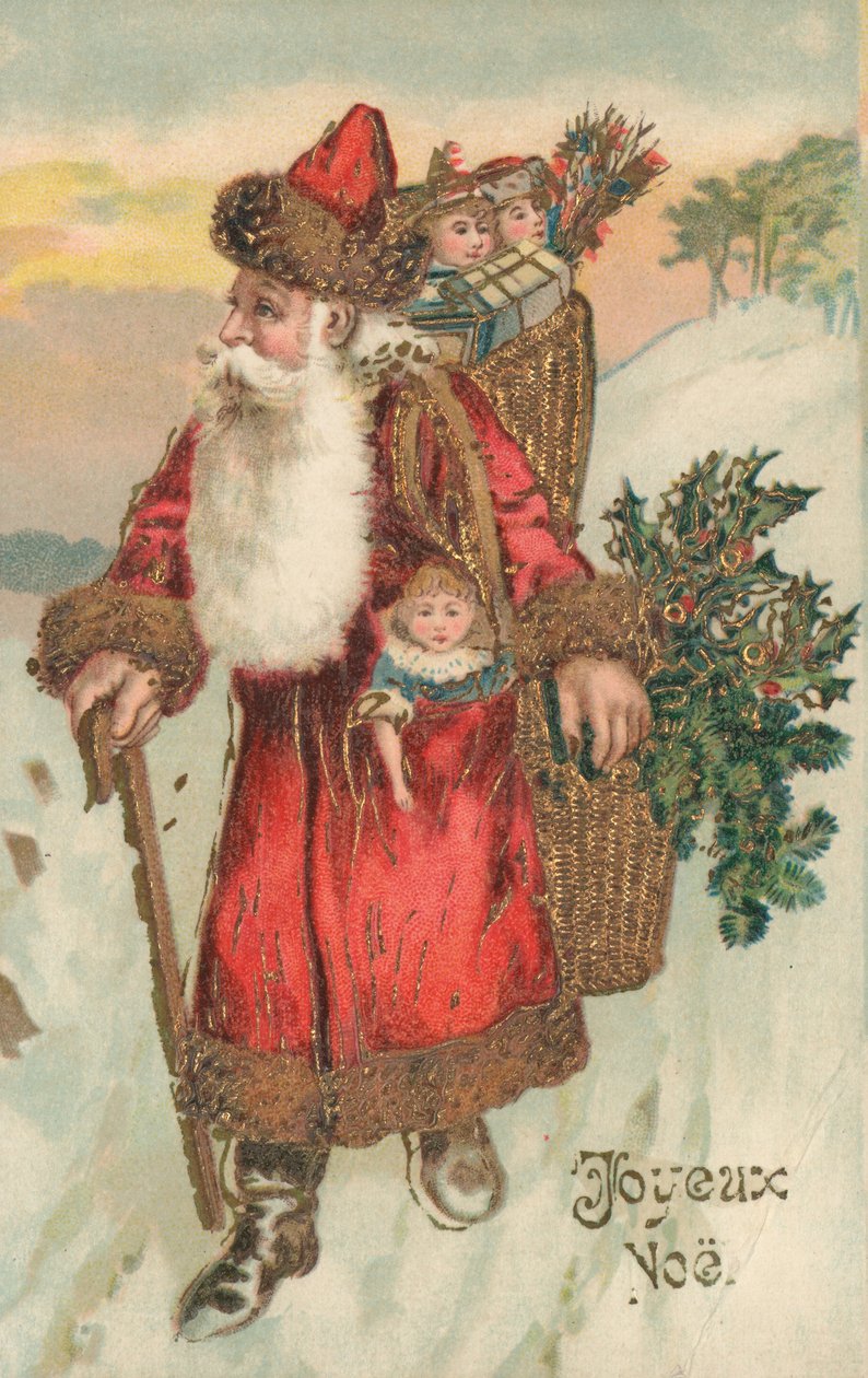 Franse kerstkaart (kleurenlitho) door French School