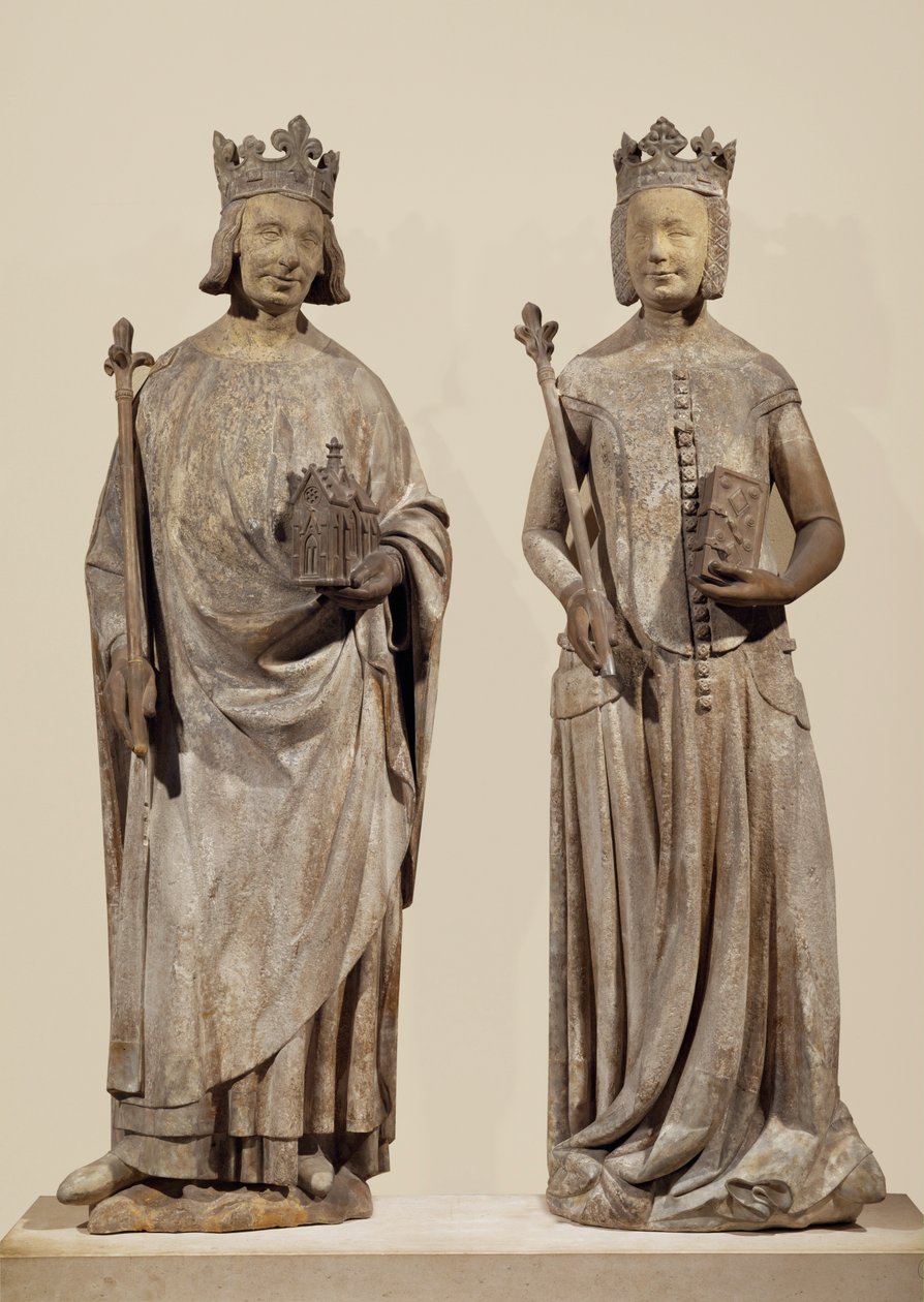 Franse koning Karel V en Jeanne de Bourbon (steen) door French School
