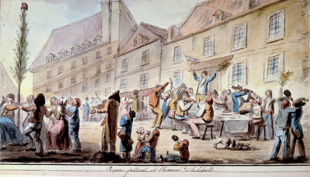 Franse Revolutie: broederlijke maaltijd ter ere van de vrijheid in juni 1793 door French School