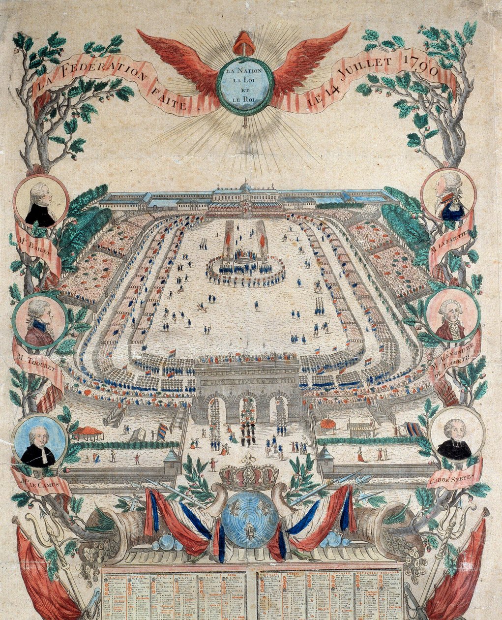 Franse Revolutie: uitzicht op het feest van de nationale federatie op 14/07/1790 op Champs de Mars door French School