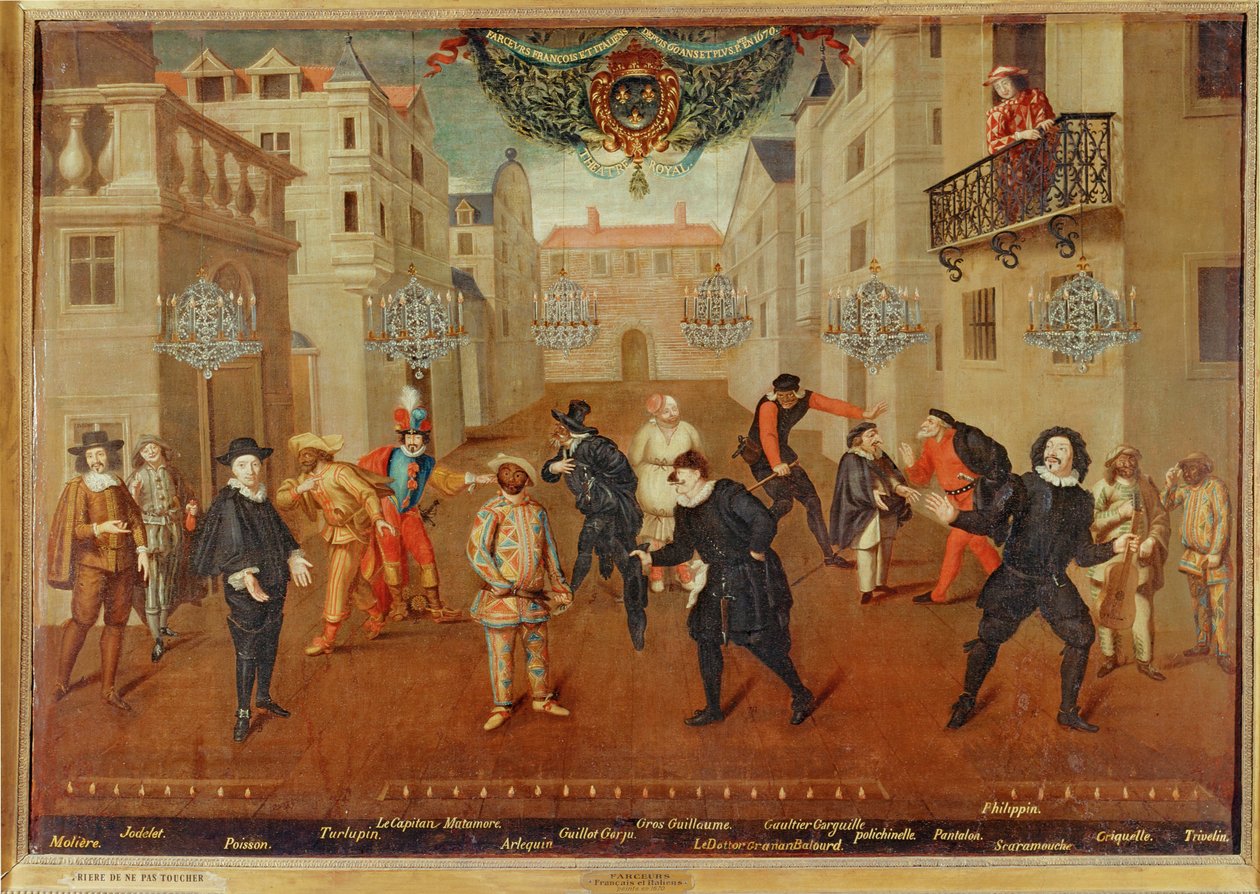 Franse en Italiaanse komieken ... (schilderij op doek) door French School