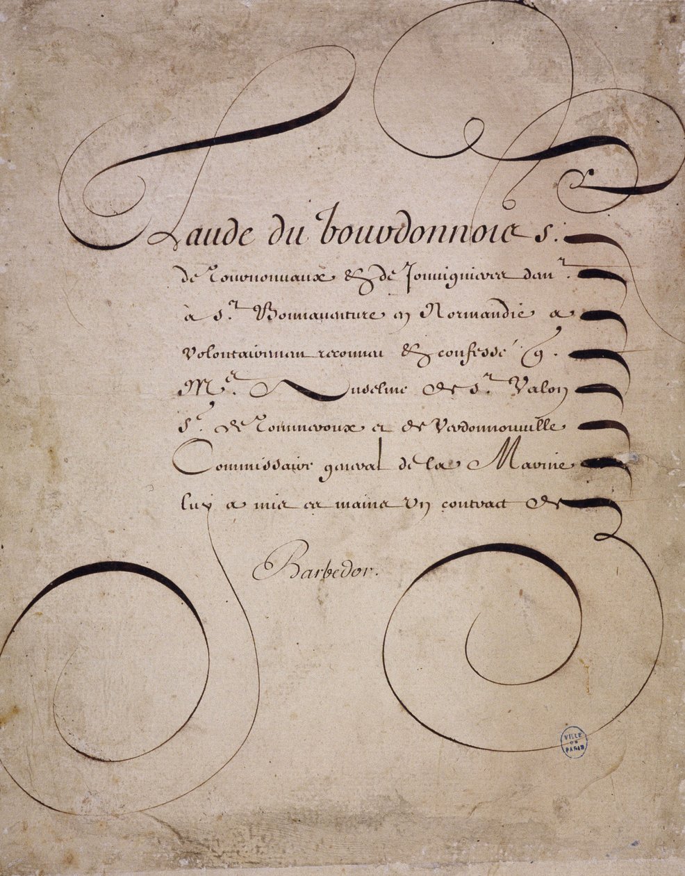 Franse calligrafie: Brief van de kamer van rekeningen door Louis Barbedor rond 1640 door French School