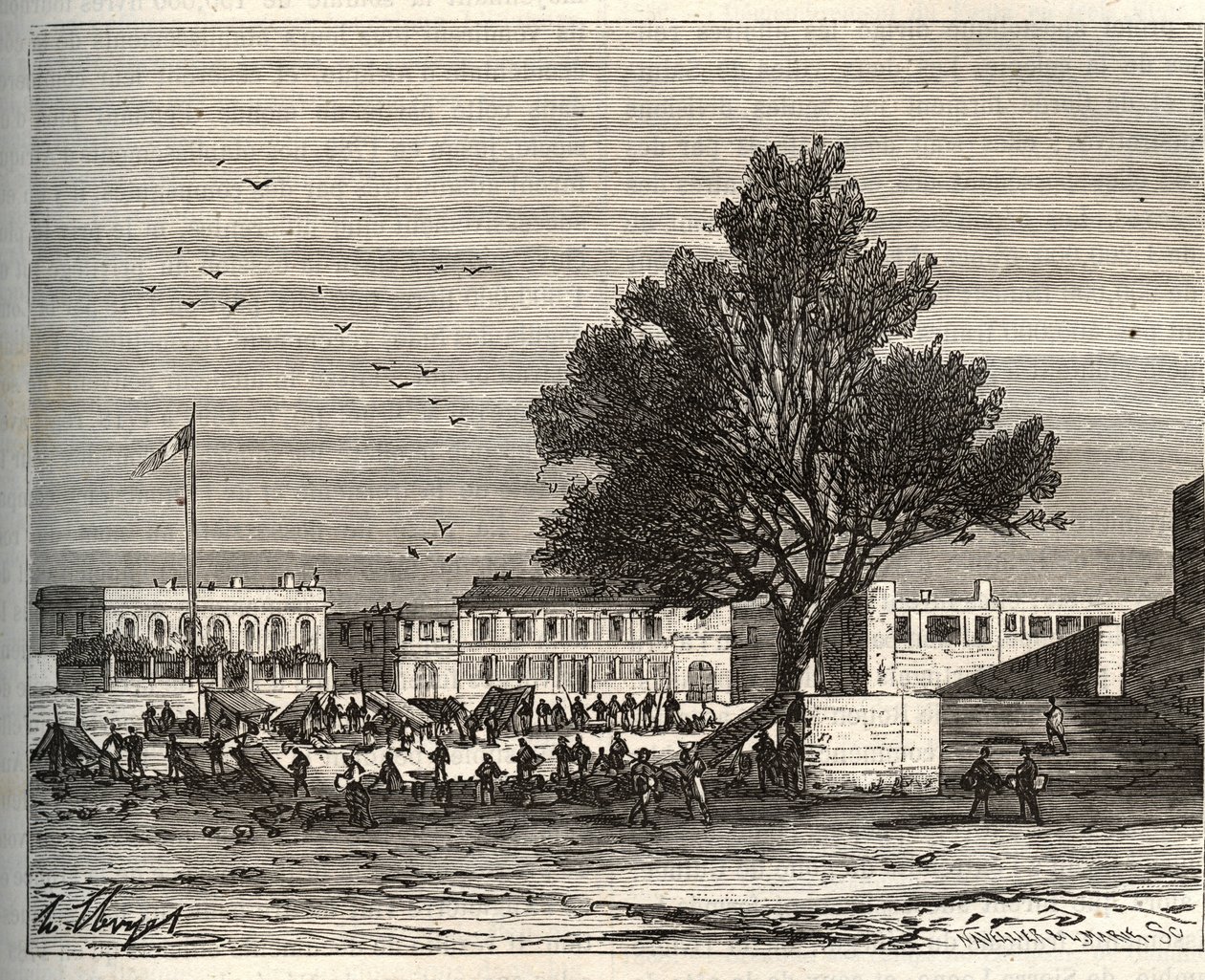 Franse koloniën in Afrika - Place du gouvernement in Goree - gravure in 