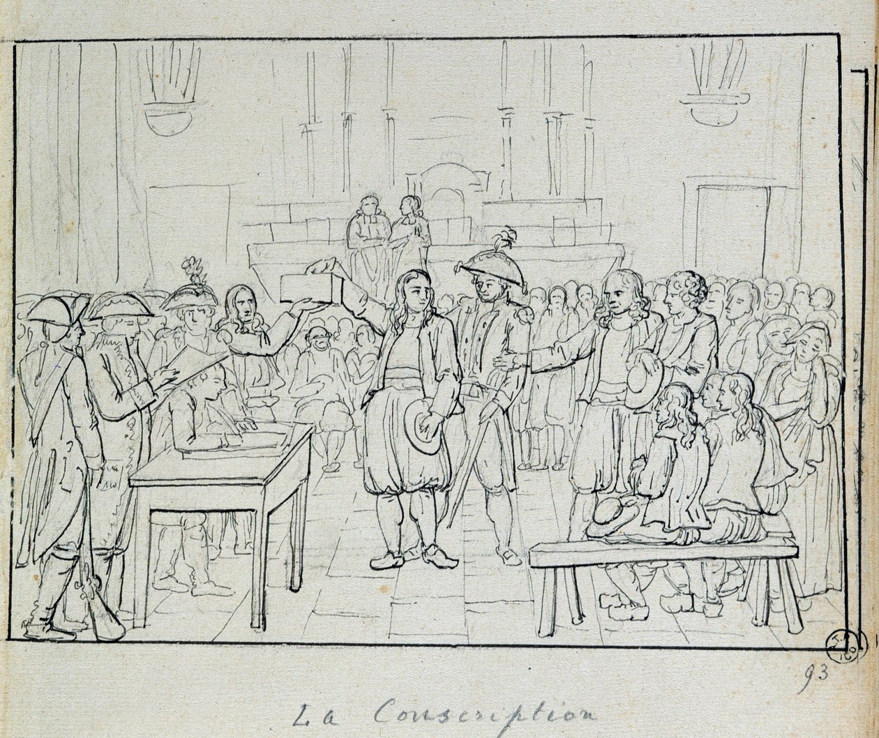 Franse revolutie: conscriptiescène in Bretagne in 1793 door French School