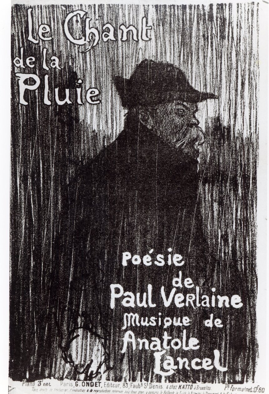 Voorkant van de muziekpartituur Le Chant de la pluie, naar een gedicht van Paul Verlaine, 1844 door French School