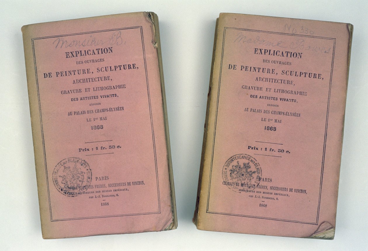 Voorkanten van twee Franse Saloncatalogi gegeven aan de heer en mevrouw Bowes, 1868 door French School