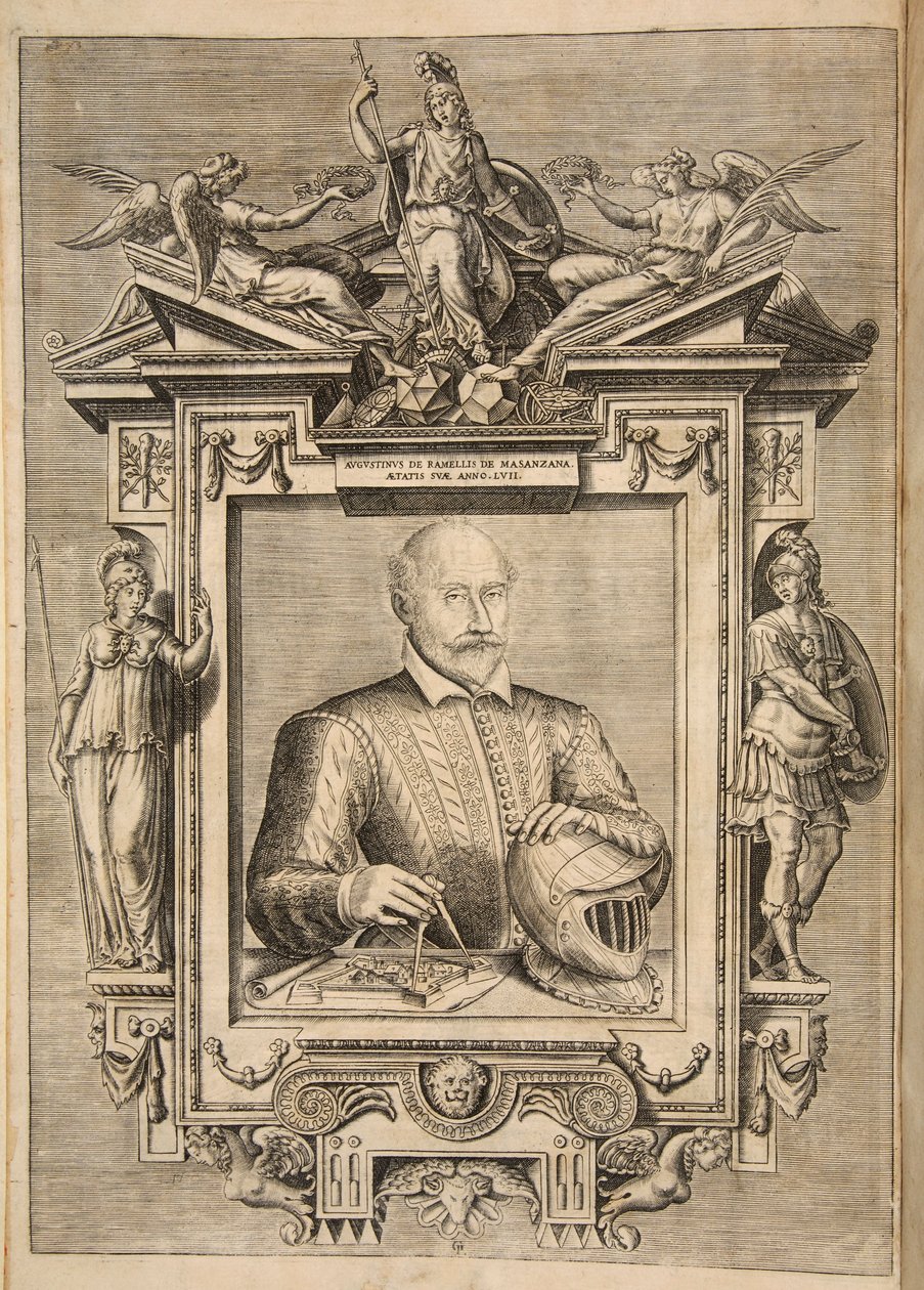 Frontispice, uit Le Diverse Et Artificiose Machine Del Capitano Agostino Ramelli, pub. 1588 door French School