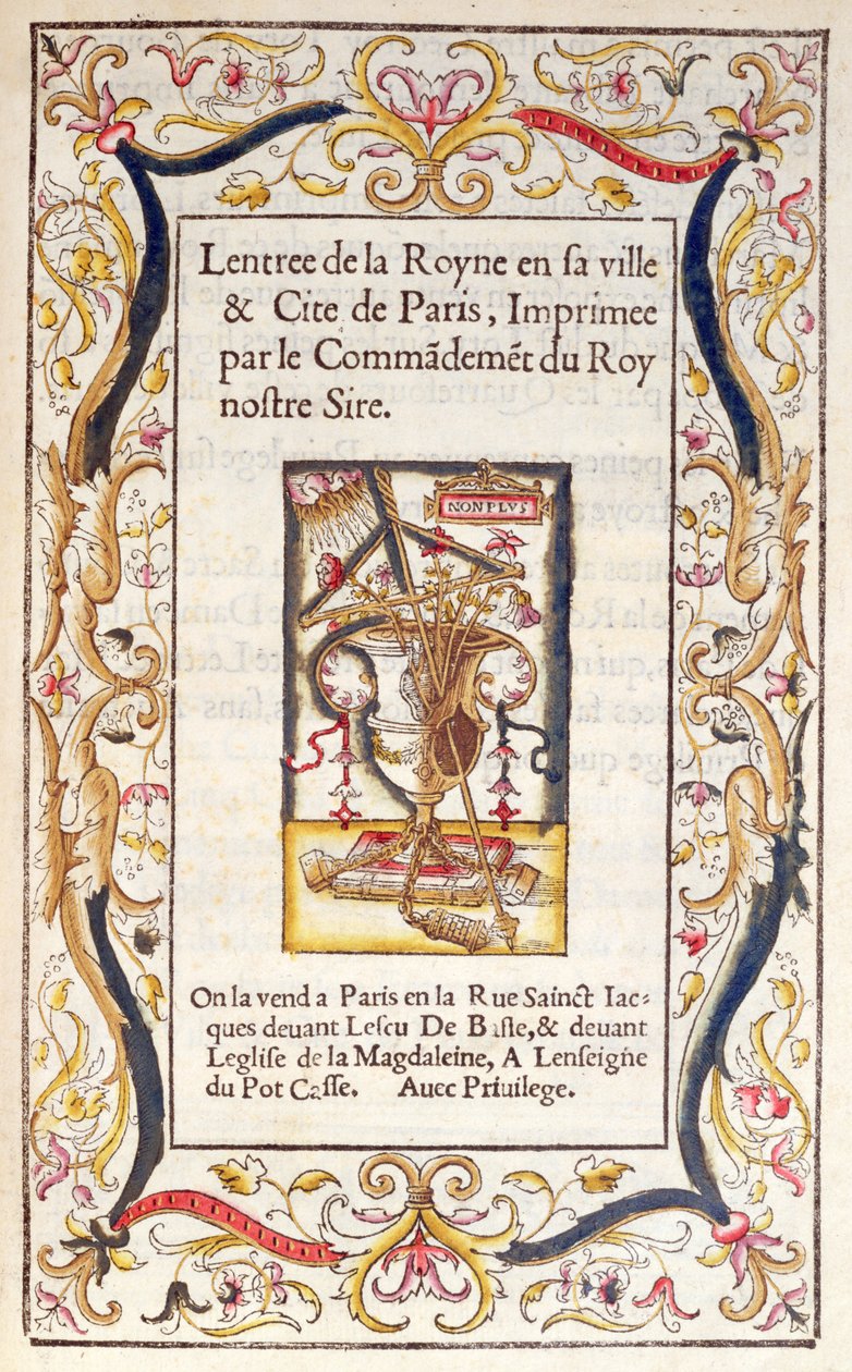 Frontispice van een boek over de intocht van Marguerite de Navarre in Parijs in 1531 door French School