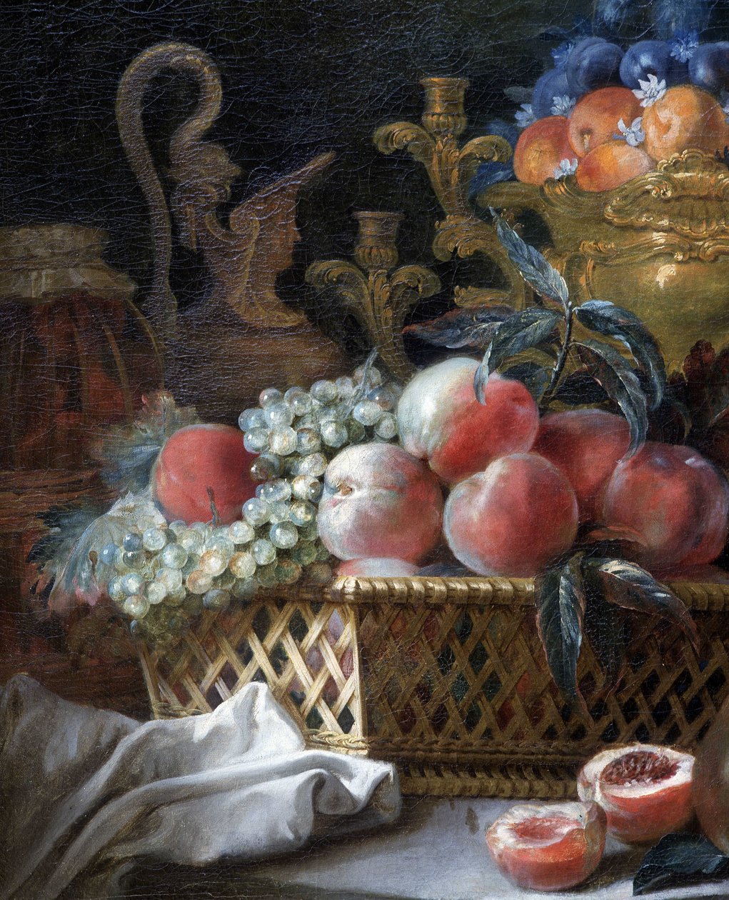 Fruitvaas en mand (detail) door French School