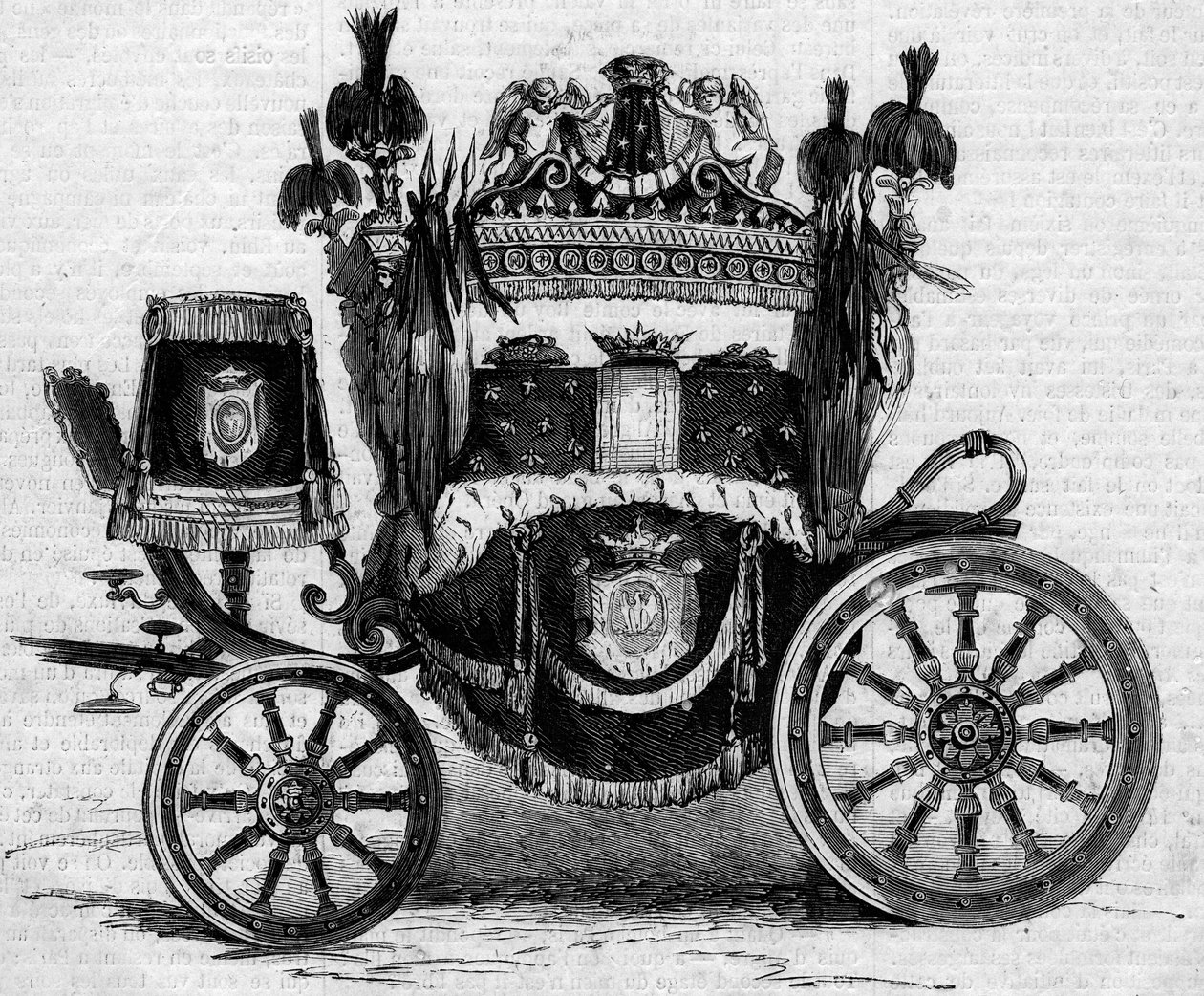 Begrafenistank gebruikt tijdens de uitvaart van Prins Jerome Bonaparte (1784-1860). Gravure in "Le Monde Illustré" nr. 16 van 7 juli 1860. door French School